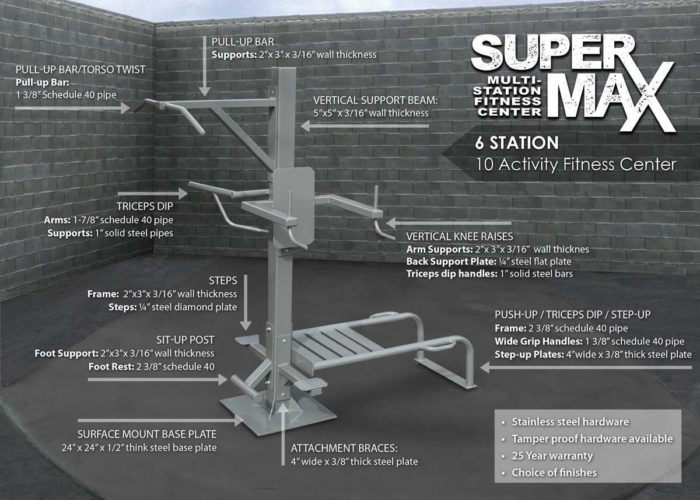 SuperMAX Bodyweight Fitness Equipment - Stainless Steel, Powder Coats, and 25 Year Warranty