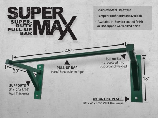 SuperMAX Super-Duty Pull Up Bar for Prisons, Correctional Facilities, Military, Police, Fire Departments